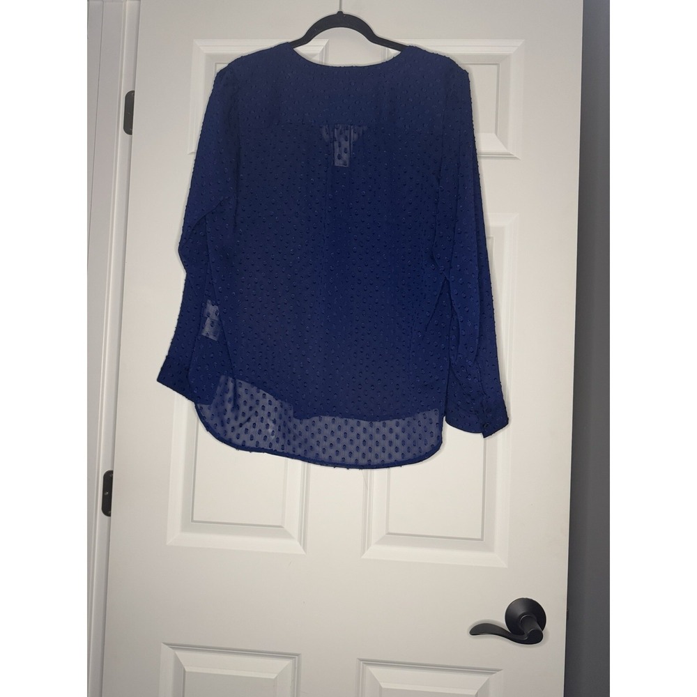 Banana Republic Swiss Dot Button Down Textured Blouse Large Sheer Blue Nwt 64.9 - Picture 2 of 2